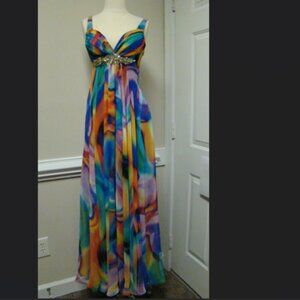 La femme Size 2 prom Dress Sequin Multi Color Beaded Gown